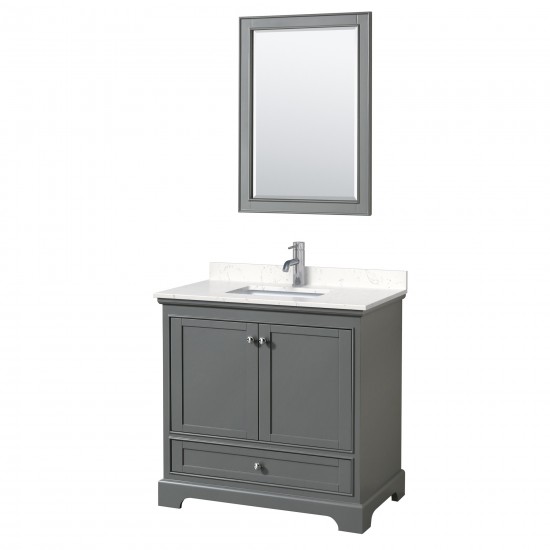 36 Inch Single Bathroom Vanity in Dark Gray, Light-Vein Carrara Cultured Marble Countertop, Sink, 24 Inch Mirror