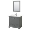 36 Inch Single Bathroom Vanity in Dark Gray, Light-Vein Carrara Cultured Marble Countertop, Sink, 24 Inch Mirror