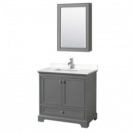 36 Inch Single Bathroom Vanity in Dark Gray, Light-Vein Carrara Cultured Marble Countertop, Sink, Medicine Cabinet