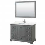 48 Inch Single Bathroom Vanity in Dark Gray, Light-Vein Carrara Cultured Marble Countertop, Sink, 46 Inch Mirror