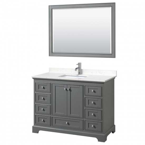 48 Inch Single Bathroom Vanity in Dark Gray, Light-Vein Carrara Cultured Marble Countertop, Sink, 46 Inch Mirror