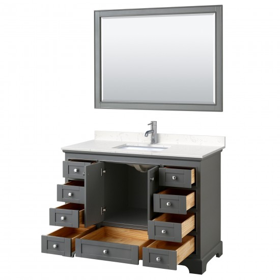 48 Inch Single Bathroom Vanity in Dark Gray, Light-Vein Carrara Cultured Marble Countertop, Sink, 46 Inch Mirror