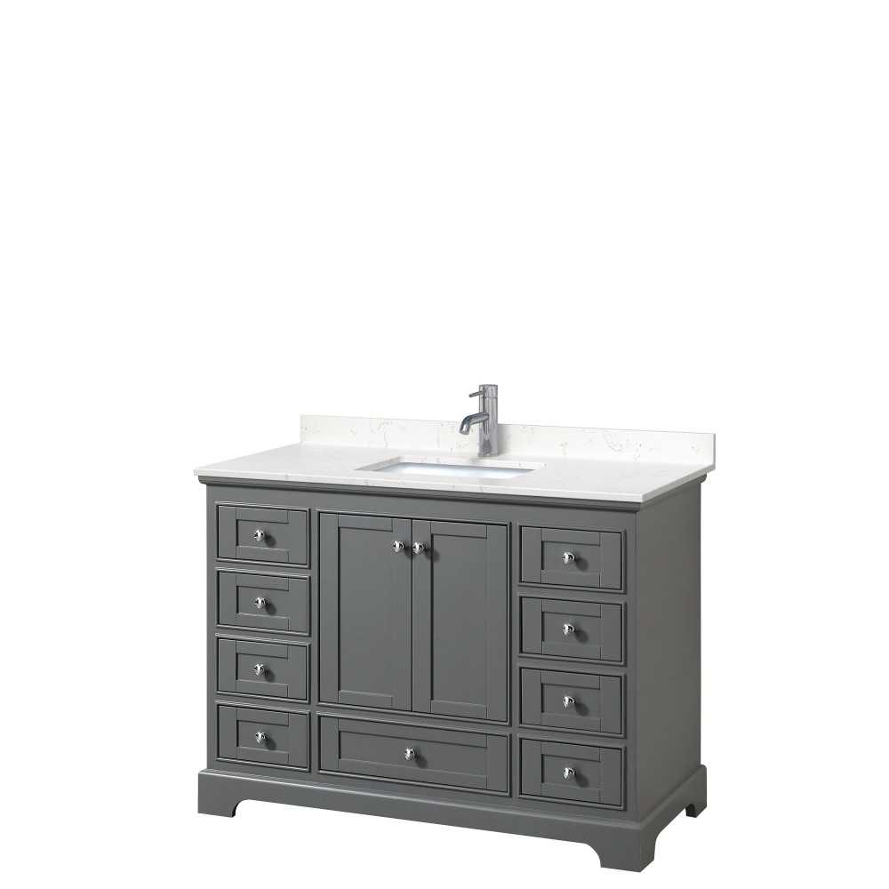 48 Inch Single Bathroom Vanity in Dark Gray, Light-Vein Carrara Cultured Marble Countertop, Sink, No Mirror