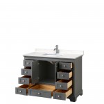 48 Inch Single Bathroom Vanity in Dark Gray, Light-Vein Carrara Cultured Marble Countertop, Sink, No Mirror