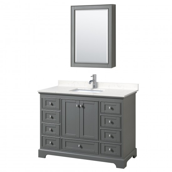 48 Inch Single Bathroom Vanity in Dark Gray, Light-Vein Carrara Cultured Marble Countertop, Sink, Medicine Cabinet