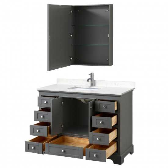 48 Inch Single Bathroom Vanity in Dark Gray, Light-Vein Carrara Cultured Marble Countertop, Sink, Medicine Cabinet