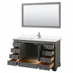 60 Inch Single Bathroom Vanity in Dark Gray, Light-Vein Carrara Cultured Marble Countertop, Sink, 58 Inch Mirror