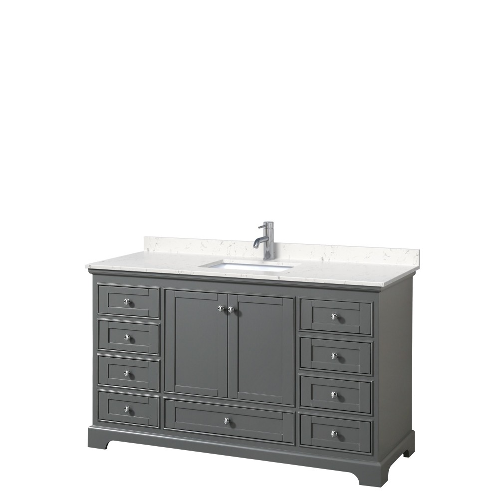 60 Inch Single Bathroom Vanity in Dark Gray, Light-Vein Carrara Cultured Marble Countertop, Sink, No Mirror