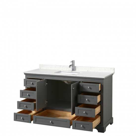 60 Inch Single Bathroom Vanity in Dark Gray, Light-Vein Carrara Cultured Marble Countertop, Sink, No Mirror