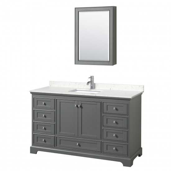 60 Inch Single Bathroom Vanity in Dark Gray, Light-Vein Carrara Cultured Marble Countertop, Sink, Medicine Cabinet