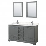 60 Inch Double Bathroom Vanity in Dark Gray, Light-Vein Carrara Cultured Marble Countertop, Sinks, 24 Inch Mirrors