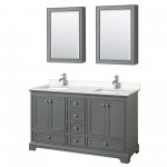 60 Inch Double Bathroom Vanity in Dark Gray, Light-Vein Carrara Cultured Marble Countertop, Sinks, Medicine Cabinets