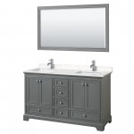 60 Inch Double Bathroom Vanity in Dark Gray, Light-Vein Carrara Cultured Marble Countertop, Sinks, 58 Inch Mirror