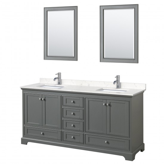 72 Inch Double Bathroom Vanity in Dark Gray, Light-Vein Carrara Cultured Marble Countertop, Sinks, 24 Inch Mirrors