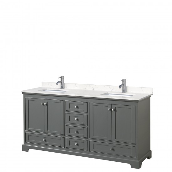 72 Inch Double Bathroom Vanity in Dark Gray, Light-Vein Carrara Cultured Marble Countertop, Sinks, No Mirrors