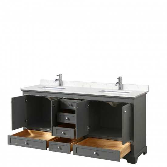 72 Inch Double Bathroom Vanity in Dark Gray, Light-Vein Carrara Cultured Marble Countertop, Sinks, No Mirrors