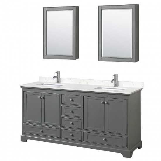 72 Inch Double Bathroom Vanity in Dark Gray, Light-Vein Carrara Cultured Marble Countertop, Sinks, Medicine Cabinets