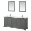 80 Inch Double Bathroom Vanity in Dark Gray, Light-Vein Carrara Cultured Marble Countertop, Sinks, 24 Inch Mirrors