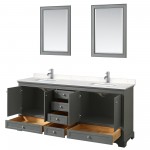 80 Inch Double Bathroom Vanity in Dark Gray, Light-Vein Carrara Cultured Marble Countertop, Sinks, 24 Inch Mirrors