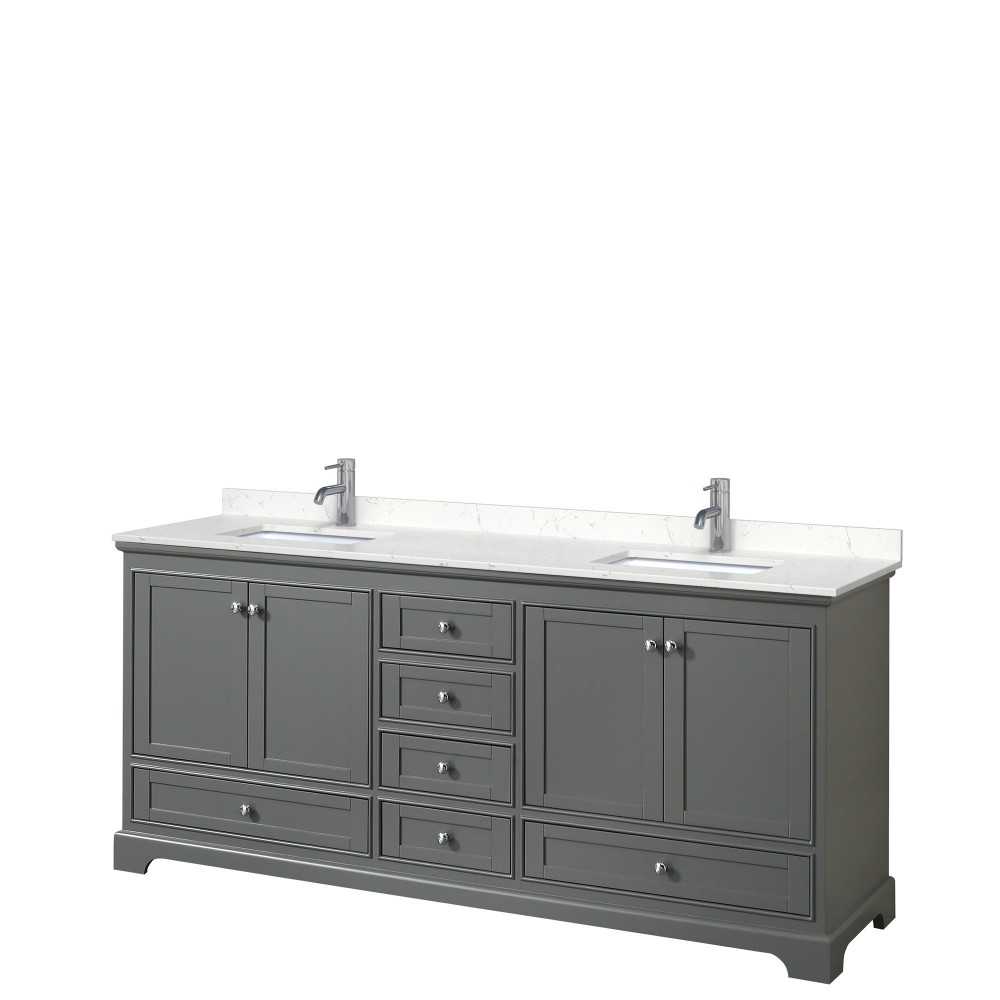 80 Inch Double Bathroom Vanity in Dark Gray, Light-Vein Carrara Cultured Marble Countertop, Sinks, No Mirrors