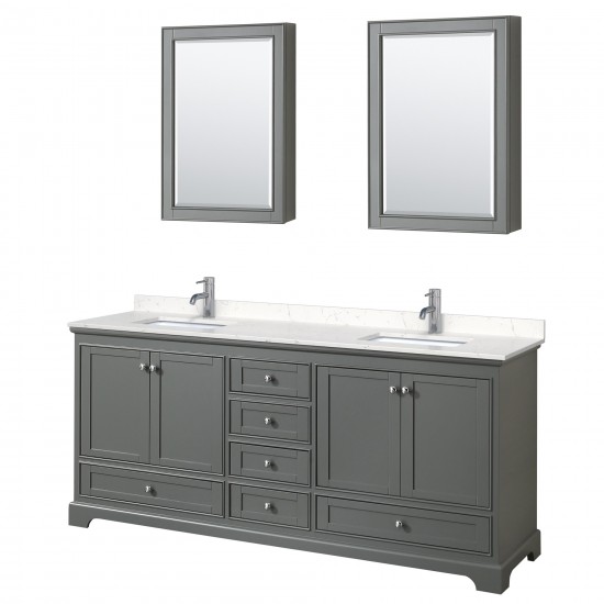 80 Inch Double Bathroom Vanity in Dark Gray, Light-Vein Carrara Cultured Marble Countertop, Sinks, Medicine Cabinets