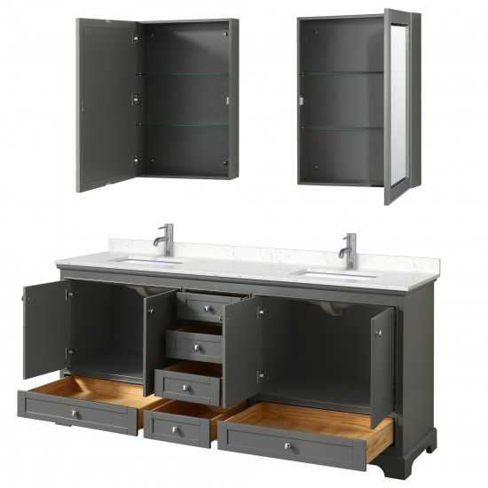 80 Inch Double Bathroom Vanity in Dark Gray, Light-Vein Carrara Cultured Marble Countertop, Sinks, Medicine Cabinets