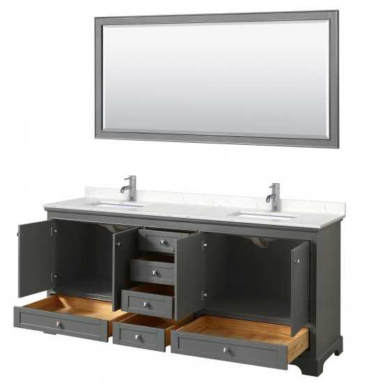 80 Inch Double Bathroom Vanity in Dark Gray, Light-Vein Carrara Cultured Marble Countertop, Sinks, 70 Inch Mirror