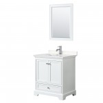 30 Inch Single Bathroom Vanity in White, Light-Vein Carrara Cultured Marble Countertop, Sink, 24 Inch Mirror