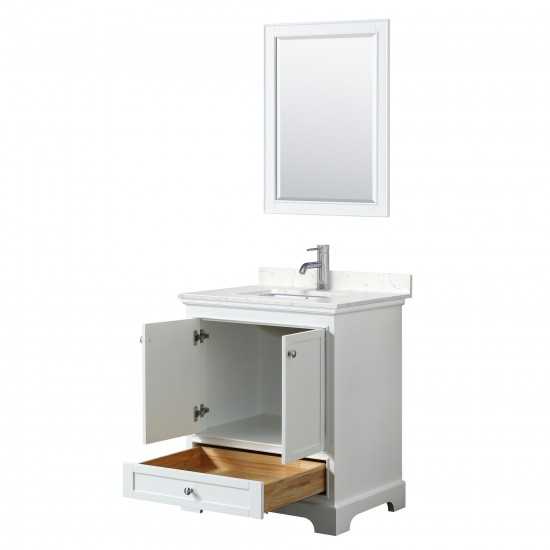 30 Inch Single Bathroom Vanity in White, Light-Vein Carrara Cultured Marble Countertop, Sink, 24 Inch Mirror