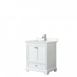 30 Inch Single Bathroom Vanity in White, Light-Vein Carrara Cultured Marble Countertop, Sink, No Mirror