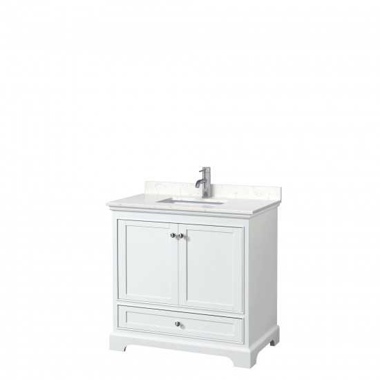 36 Inch Single Bathroom Vanity in White, Light-Vein Carrara Cultured Marble Countertop, Sink, No Mirror