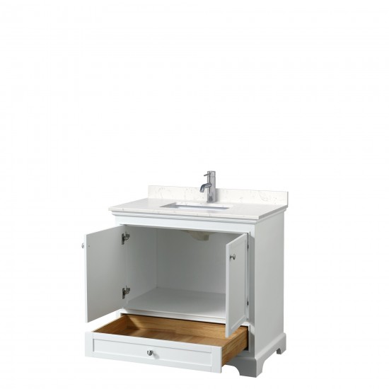 36 Inch Single Bathroom Vanity in White, Light-Vein Carrara Cultured Marble Countertop, Sink, No Mirror