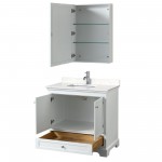 36 Inch Single Bathroom Vanity in White, Light-Vein Carrara Cultured Marble Countertop, Sink, Medicine Cabinet