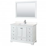 48 Inch Single Bathroom Vanity in White, Light-Vein Carrara Cultured Marble Countertop, Sink, 46 Inch Mirror