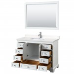 48 Inch Single Bathroom Vanity in White, Light-Vein Carrara Cultured Marble Countertop, Sink, 46 Inch Mirror