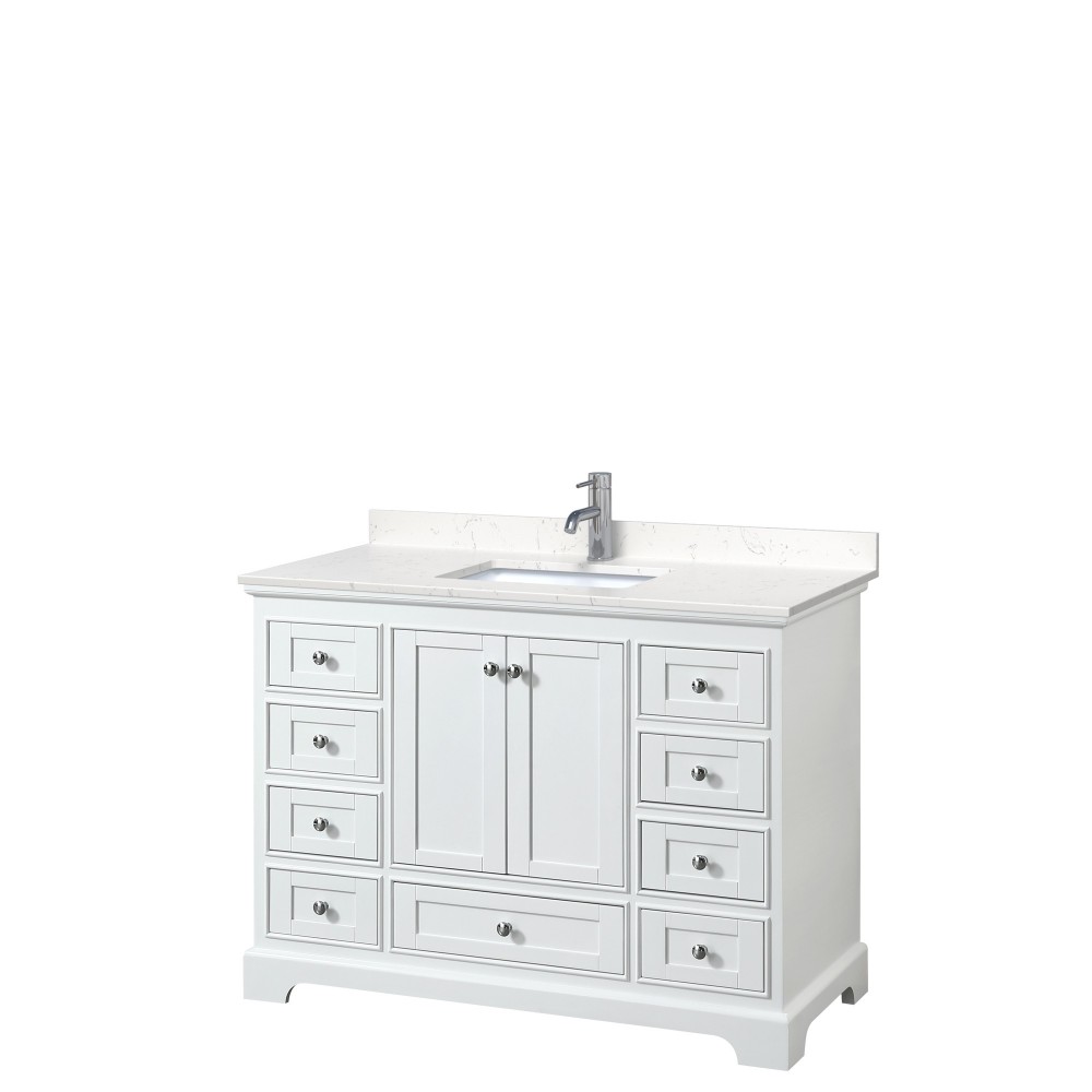 48 Inch Single Bathroom Vanity in White, Light-Vein Carrara Cultured Marble Countertop, Sink, No Mirror