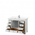 48 Inch Single Bathroom Vanity in White, Light-Vein Carrara Cultured Marble Countertop, Sink, No Mirror