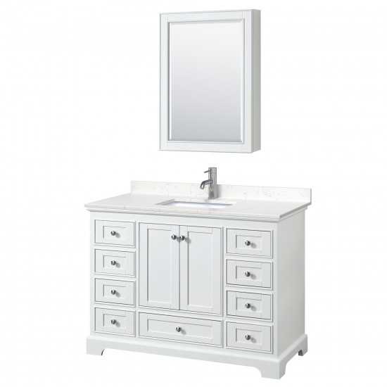 48 Inch Single Bathroom Vanity in White, Light-Vein Carrara Cultured Marble Countertop, Sink, Medicine Cabinet