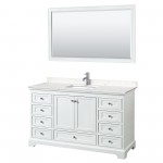 60 Inch Single Bathroom Vanity in White, Light-Vein Carrara Cultured Marble Countertop, Sink, 58 Inch Mirror