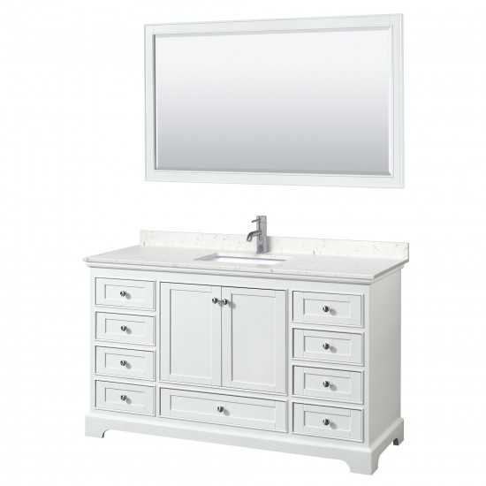 60 Inch Single Bathroom Vanity in White, Light-Vein Carrara Cultured Marble Countertop, Sink, 58 Inch Mirror