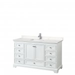 60 Inch Single Bathroom Vanity in White, Light-Vein Carrara Cultured Marble Countertop, Sink, No Mirror