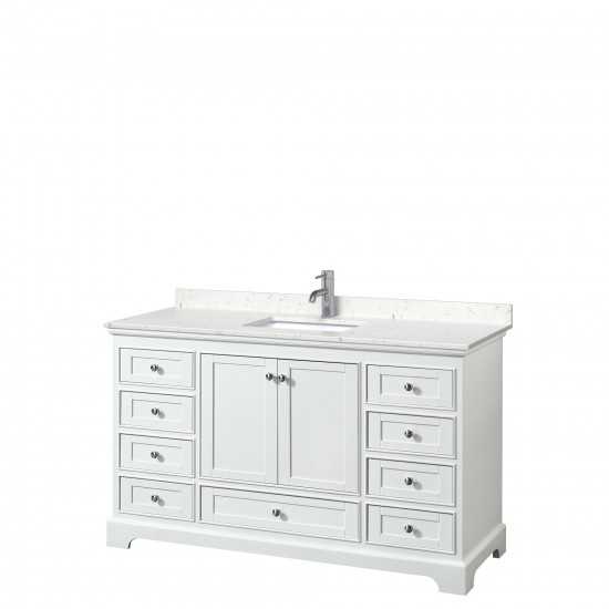 60 Inch Single Bathroom Vanity in White, Light-Vein Carrara Cultured Marble Countertop, Sink, No Mirror