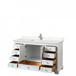 60 Inch Single Bathroom Vanity in White, Light-Vein Carrara Cultured Marble Countertop, Sink, No Mirror