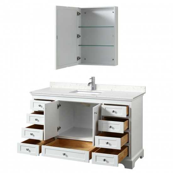 60 Inch Single Bathroom Vanity in White, Light-Vein Carrara Cultured Marble Countertop, Sink, Medicine Cabinet