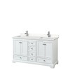 60 Inch Double Bathroom Vanity in White, Light-Vein Carrara Cultured Marble Countertop, Sinks, No Mirrors