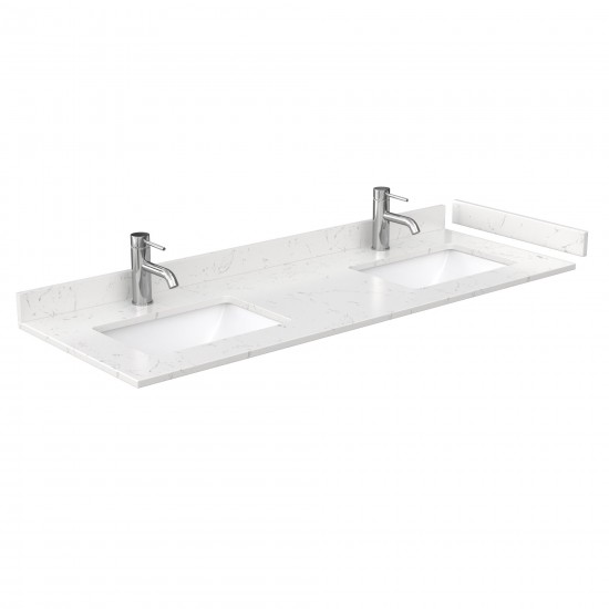 60 Inch Double Bathroom Vanity in White, Light-Vein Carrara Cultured Marble Countertop, Sinks, No Mirrors
