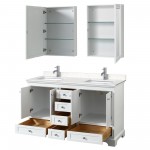 60 Inch Double Bathroom Vanity in White, Light-Vein Carrara Cultured Marble Countertop, Sinks, Medicine Cabinets