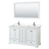 60 Inch Double Bathroom Vanity in White, Light-Vein Carrara Cultured Marble Countertop, Sinks, 58 Inch Mirror