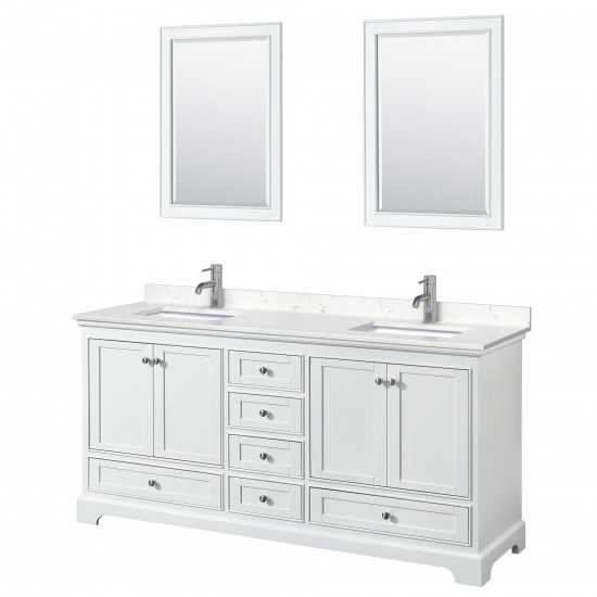 72 Inch Double Bathroom Vanity in White, Light-Vein Carrara Cultured Marble Countertop, Sinks, 24 Inch Mirrors