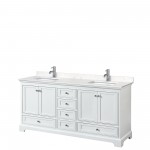 72 Inch Double Bathroom Vanity in White, Light-Vein Carrara Cultured Marble Countertop, Sinks, No Mirrors